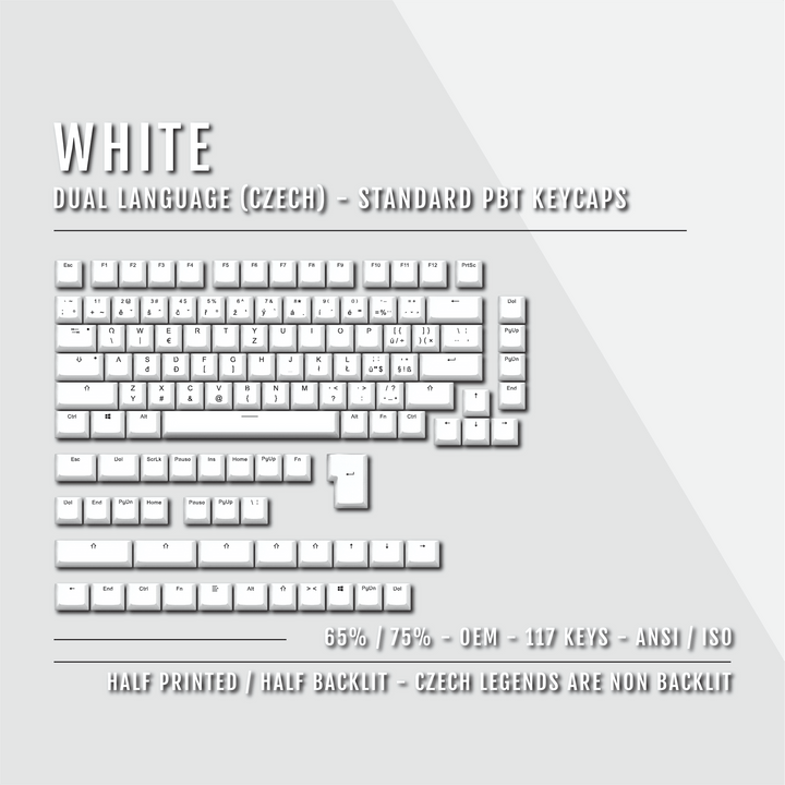 White PBT Czech Keycaps - ISO-CZ - 65/75% Sizes - Dual Language Keycaps - kromekeycaps