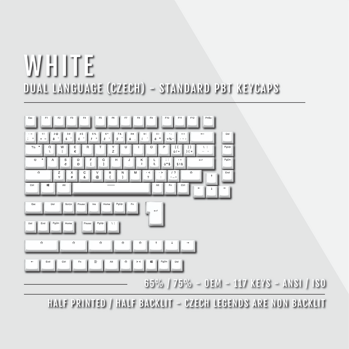 White Czech (ISO-CZ) Dual Language PBT Keycaps - 65/75% Krome Keycaps LTD czech