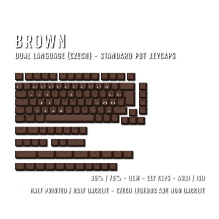 Brown PBT Czech Keycaps - ISO-CZ - 65/75% Sizes - Dual Language Keycaps - kromekeycaps