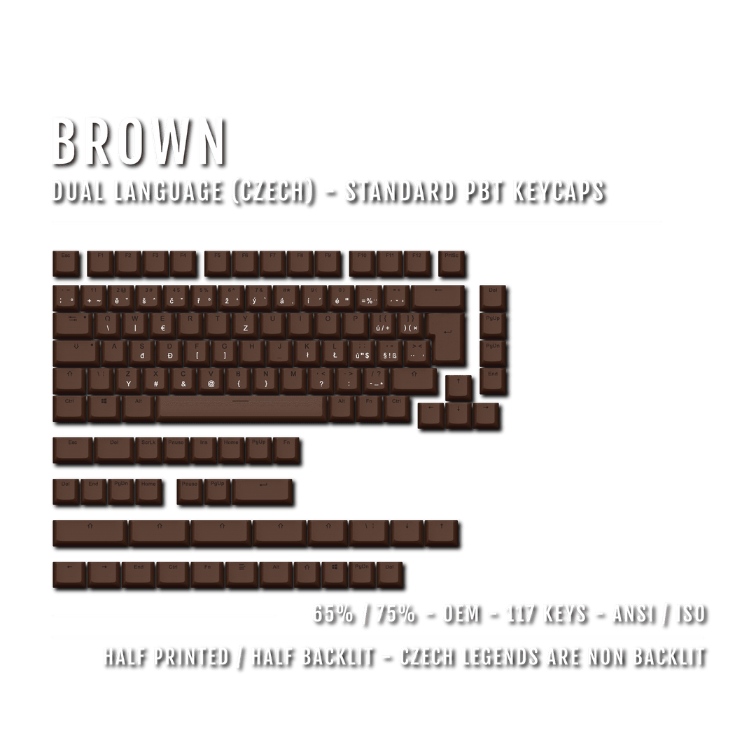 Brown PBT Czech Keycaps - ISO-CZ - 65/75% Sizes - Dual Language Keycaps - kromekeycaps