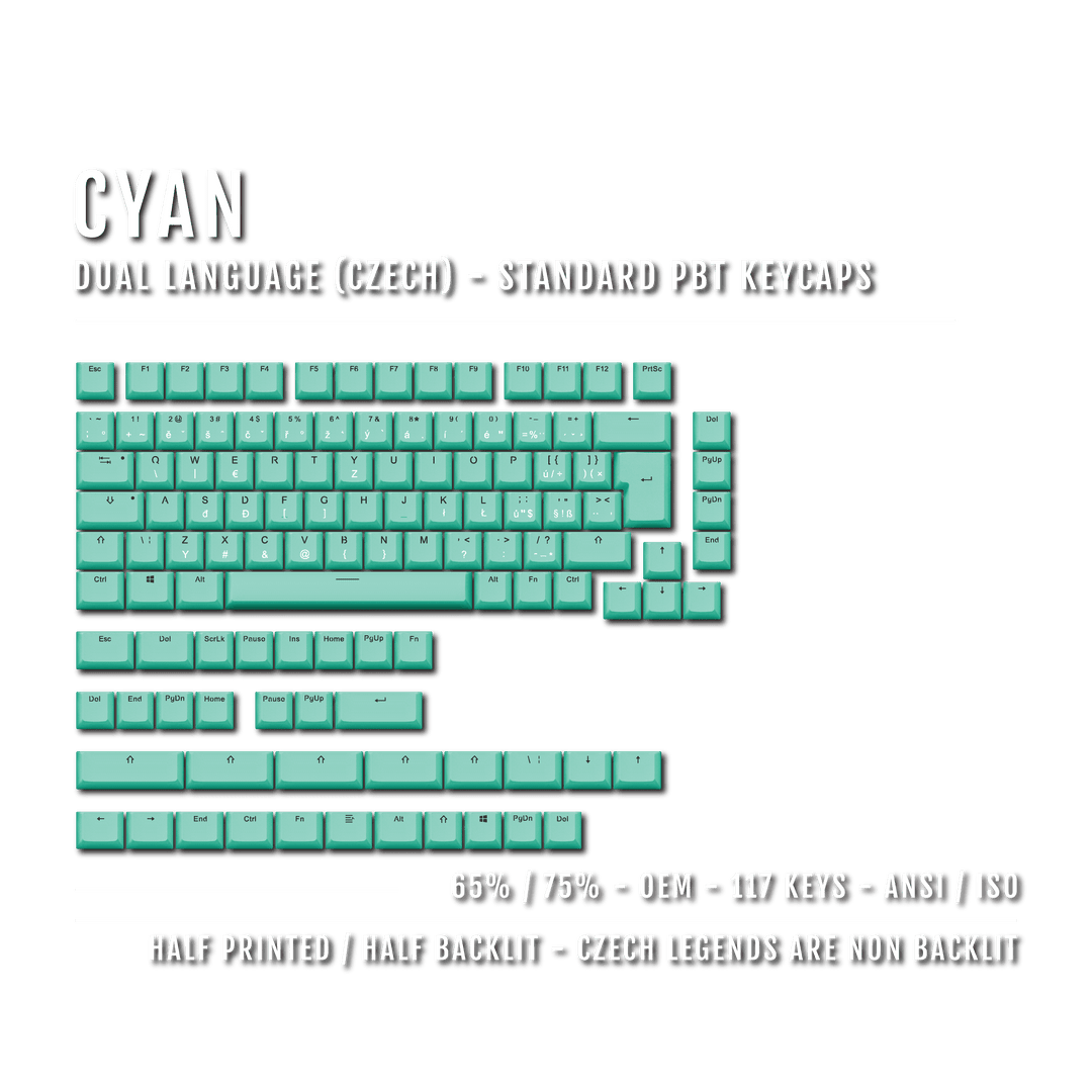 Cyan Czech (ISO-CZ) Dual Language PBT Keycaps - 65/75% Krome Keycaps LTD czech