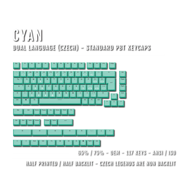 Cyan Czech (ISO-CZ) Dual Language PBT Keycaps - 65/75% Krome Keycaps LTD czech