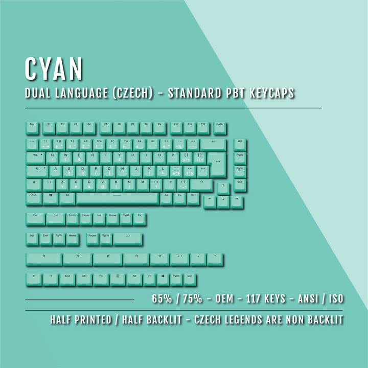 Cyan Czech (ISO-CZ) Dual Language PBT Keycaps - 65/75% Krome Keycaps LTD czech