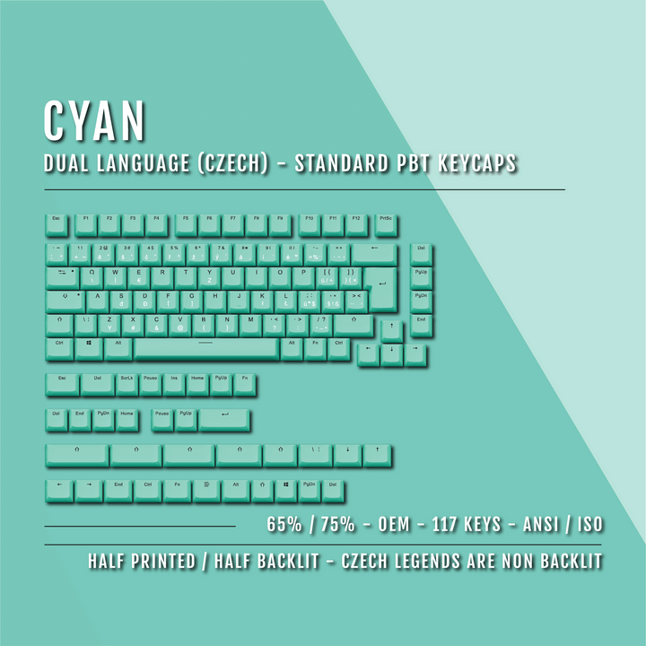 Cyan PBT Czech Keycaps - ISO-CZ - 65/75% Sizes - Dual Language Keycaps - kromekeycaps