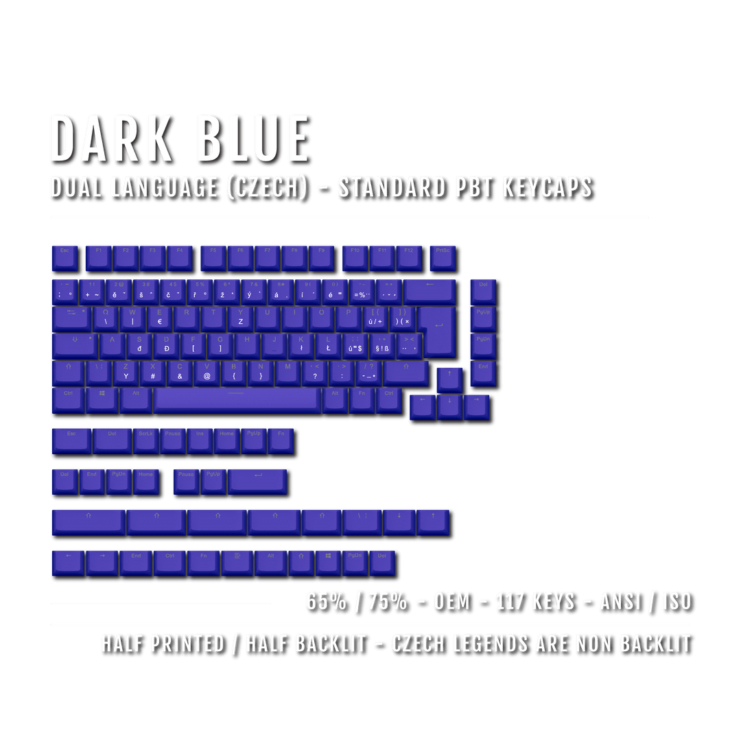 Dark Blue Czech (ISO-CZ) Dual Language PBT Keycaps - 65/75% Krome Keycaps LTD czech