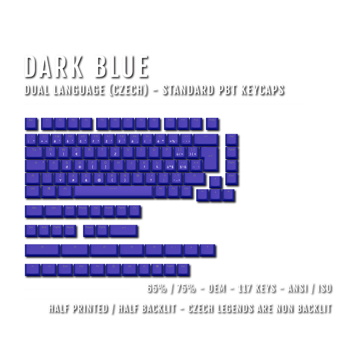 Dark Blue PBT Czech Keycaps - ISO-CZ - 65/75% Sizes - Dual Language Keycaps - kromekeycaps