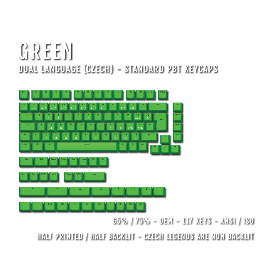 Green Czech (ISO-CZ) Dual Language PBT Keycaps - 65/75% Krome Keycaps LTD czech