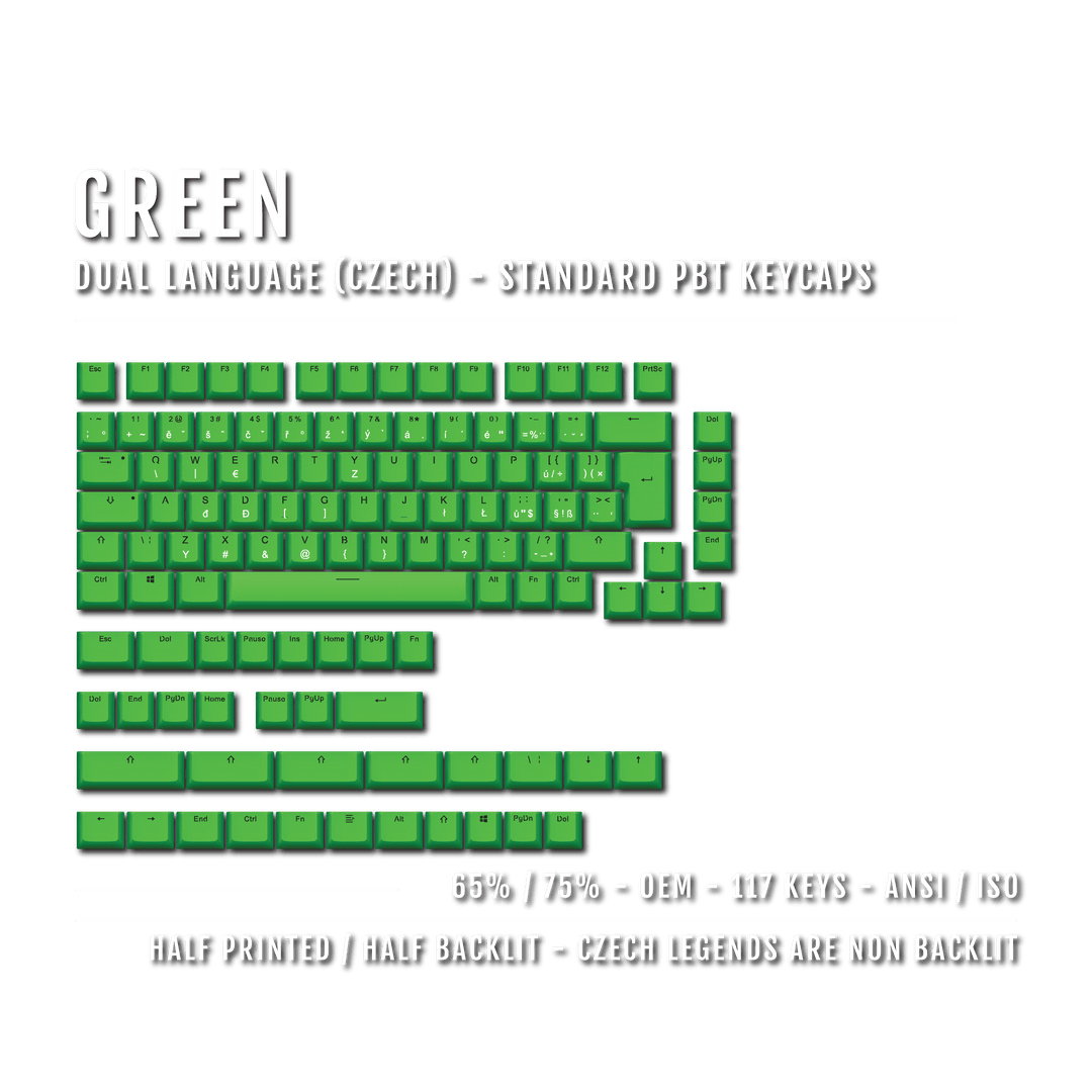 Green PBT Czech Keycaps - ISO-CZ - 65/75% Sizes - Dual Language Keycaps - kromekeycaps