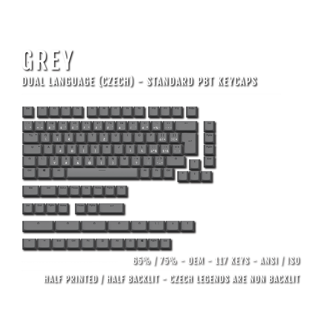 Grey Czech (ISO-CZ) Dual Language PBT Keycaps - 65/75% Krome Keycaps LTD czech