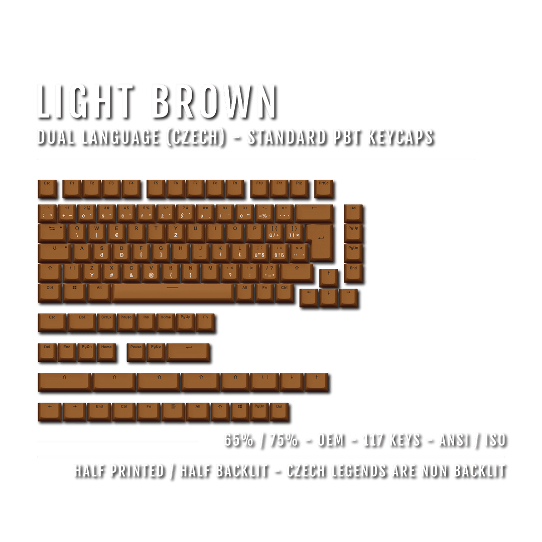 Light Brown PBT Czech Keycaps - ISO-CZ - 65/75% Sizes - Dual Language Keycaps - kromekeycaps