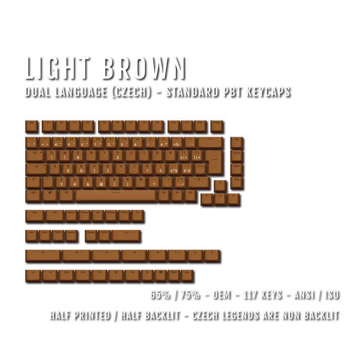 Light Brown Czech (ISO-CZ) Dual Language PBT Keycaps - 65/75% Krome Keycaps LTD czech