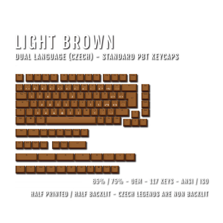 Light Brown PBT Czech Keycaps - ISO-CZ - 65/75% Sizes - Dual Language Keycaps - kromekeycaps