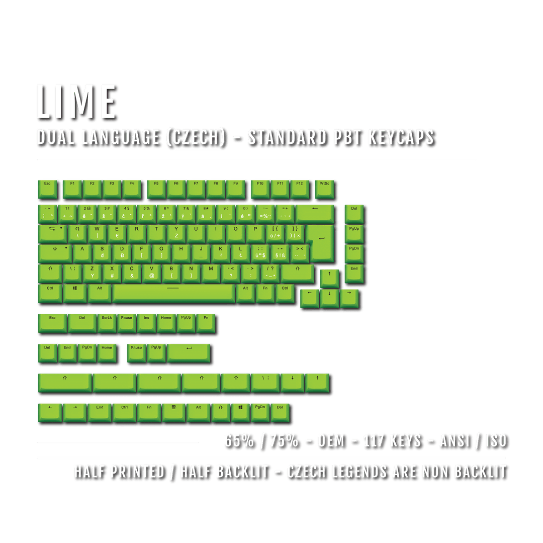 Lime PBT Czech Keycaps - ISO-CZ - 65/75% Sizes - Dual Language Keycaps - kromekeycaps