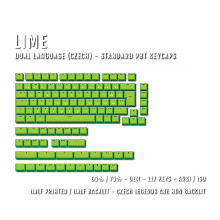 Lime Czech (ISO-CZ) Dual Language PBT Keycaps - 65/75% Krome Keycaps LTD czech