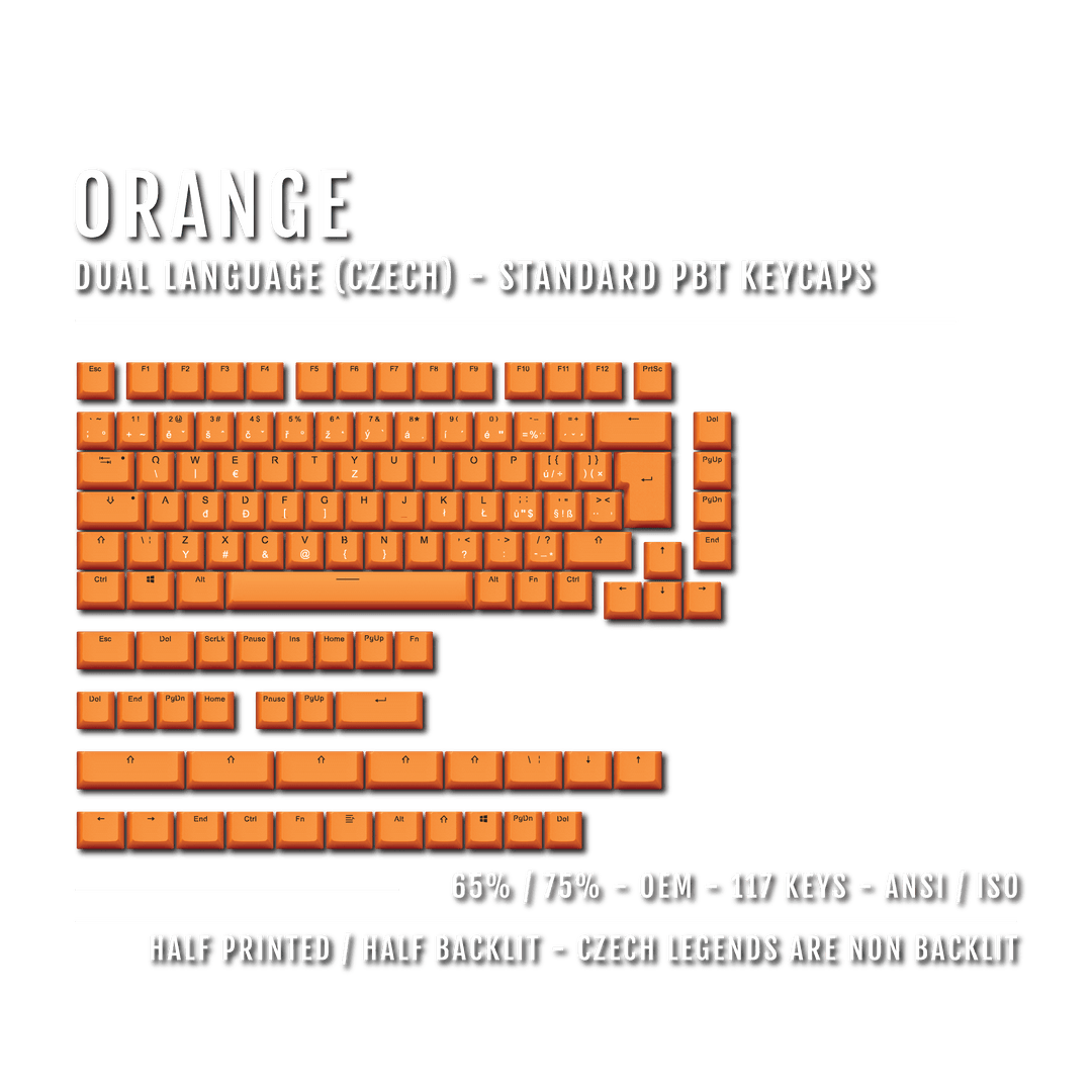 Orange Czech (ISO-CZ) Dual Language PBT Keycaps - 65/75% Krome Keycaps LTD czech