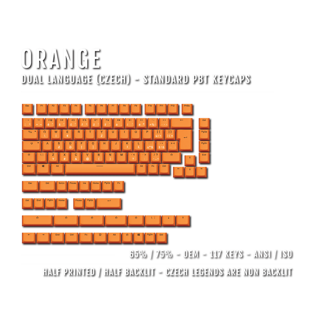 Orange PBT Czech Keycaps - ISO-CZ - 65/75% Sizes - Dual Language Keycaps - kromekeycaps