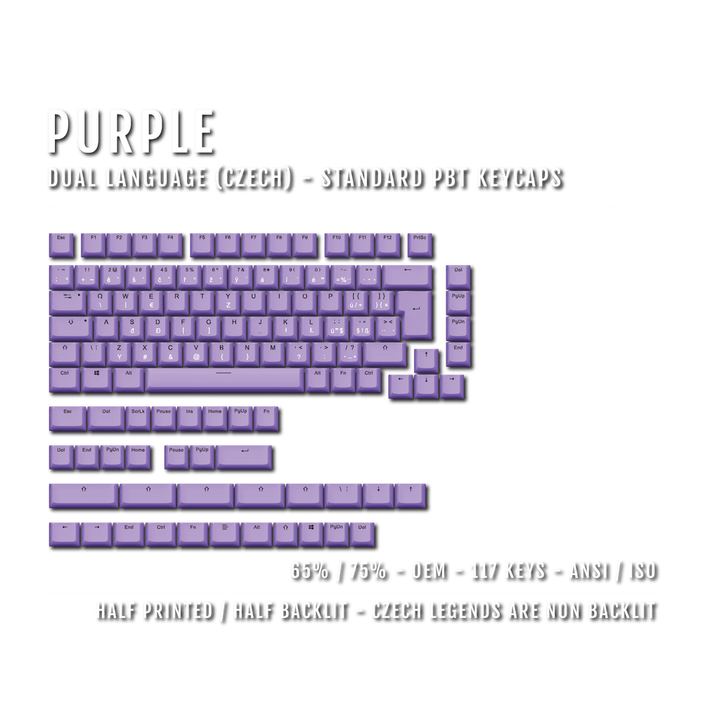 Purple PBT Czech Keycaps - ISO-CZ - 65/75% Sizes - Dual Language Keycaps - kromekeycaps