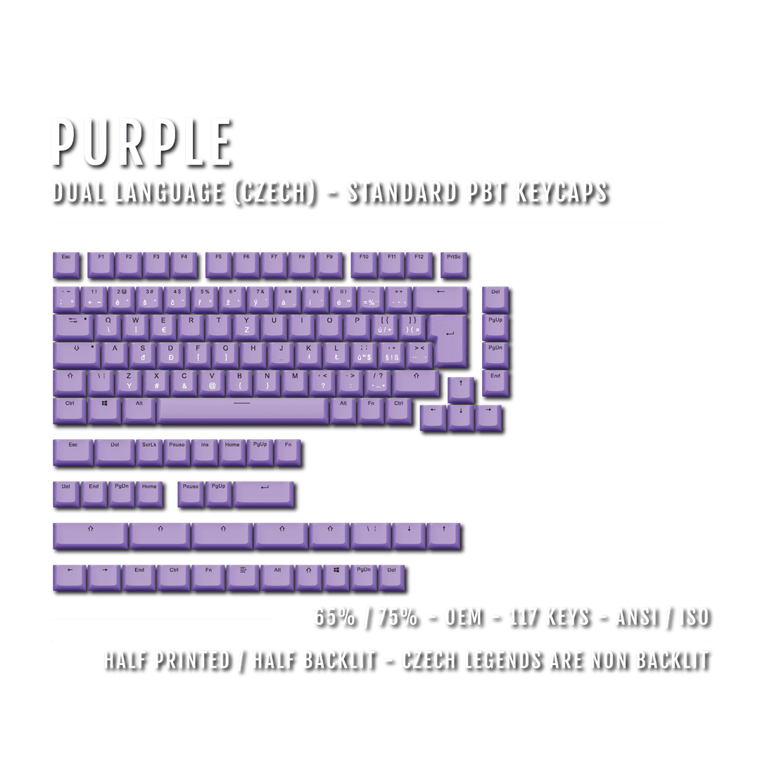 Purple Czech (ISO-CZ) Dual Language PBT Keycaps - 65/75% Krome Keycaps LTD czech
