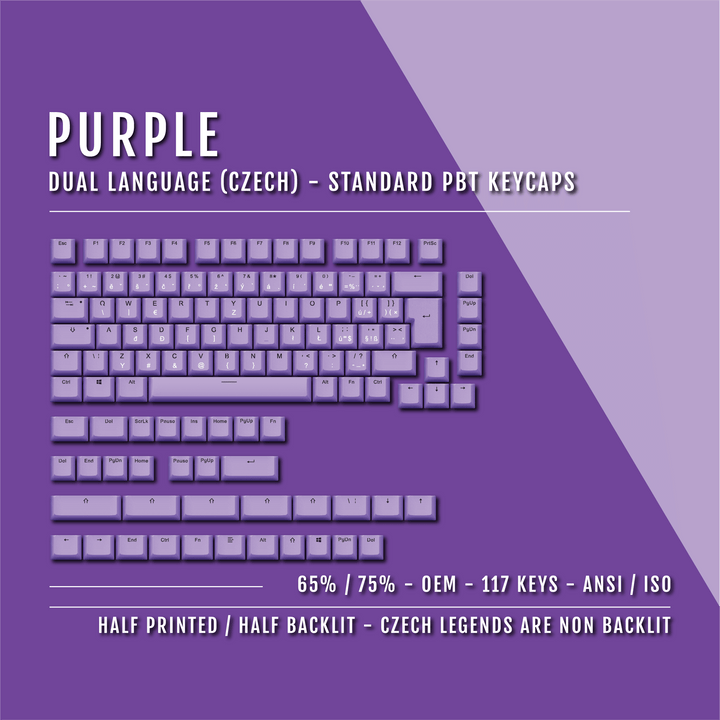 Purple Czech (ISO-CZ) Dual Language PBT Keycaps - 65/75% Krome Keycaps LTD czech