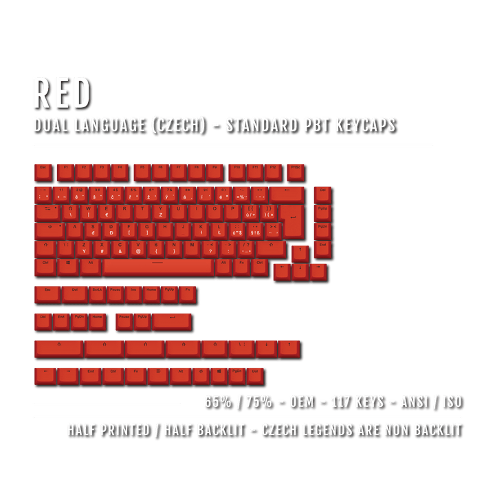 Red Czech (ISO-CZ) Dual Language PBT Keycaps - 65/75% Krome Keycaps LTD czech
