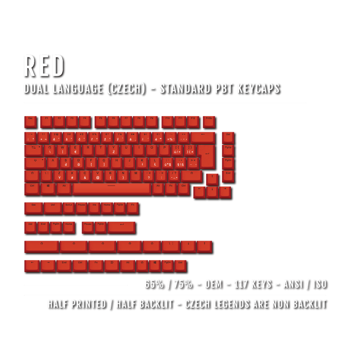 Red PBT Czech Keycaps - ISO-CZ - 65/75% Sizes - Dual Language Keycaps - kromekeycaps