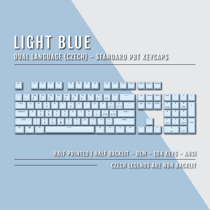 Light Blue PBT Czech Keycaps - ISO-CZ - 100% Size - Dual Language Keycaps - kromekeycaps