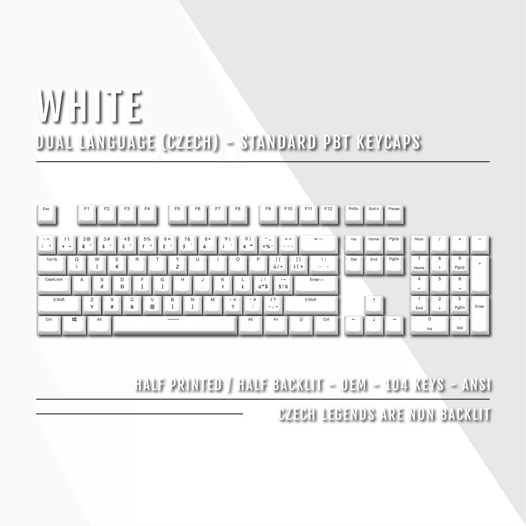 White Czech (ISO-CZ) Dual Language PBT Keycaps Krome Keycaps LTD czech