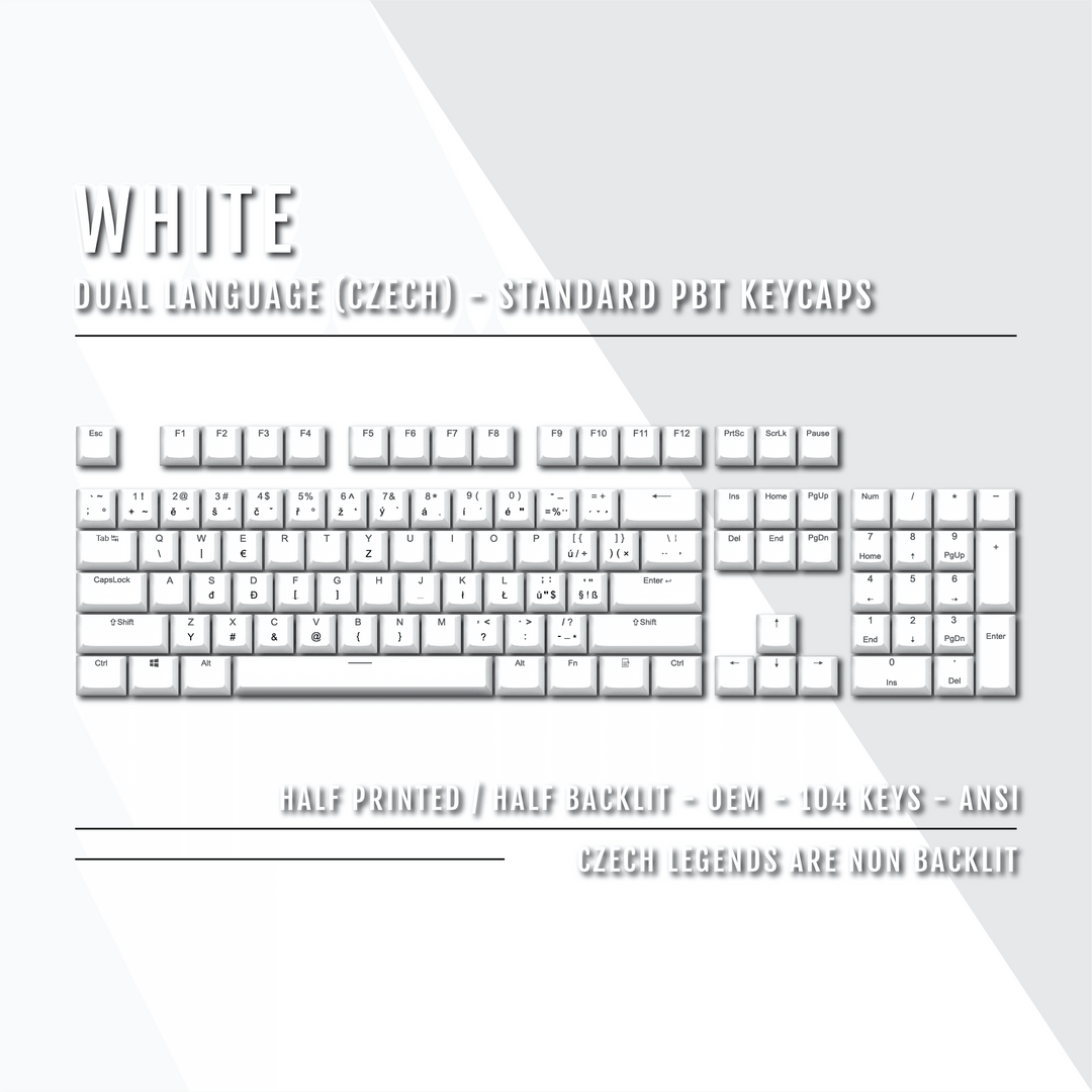 White PBT Czech Keycaps - ISO-CZ - 100% Size - Dual Language Keycaps - kromekeycaps