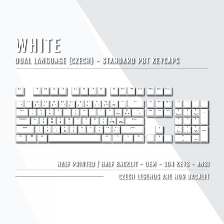 White Czech (ISO-CZ) Dual Language PBT Keycaps Krome Keycaps LTD czech