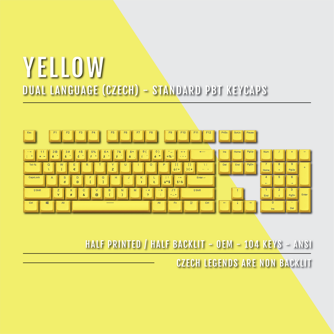 Yellow PBT Czech Keycaps - ISO-CZ - 100% Size - Dual Language Keycaps - kromekeycaps
