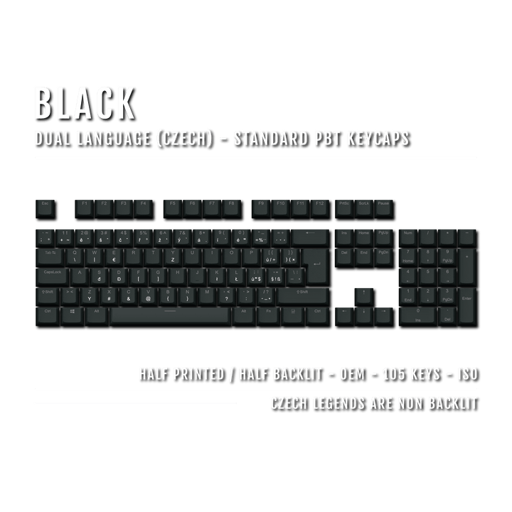 Black PBT Czech Keycaps - ISO-CZ - 100% Size - Dual Language Keycaps - kromekeycaps