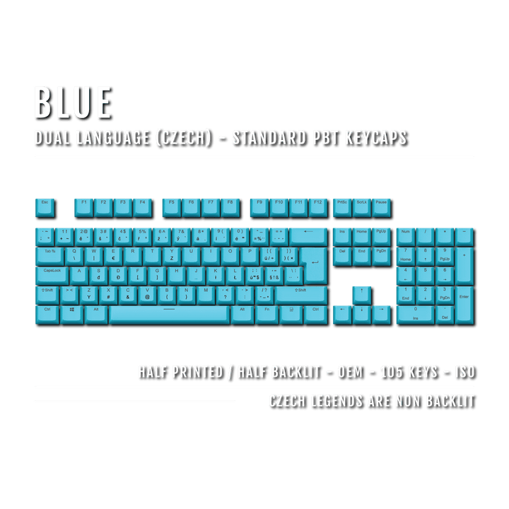 Blue PBT Czech Keycaps - ISO-CZ - 100% Size - Dual Language Keycaps - kromekeycaps