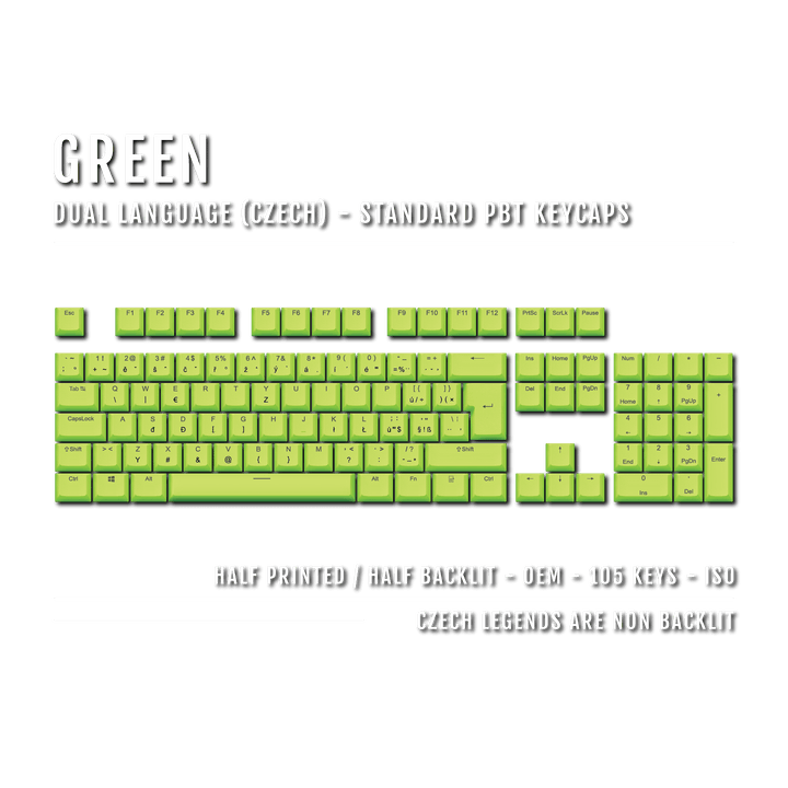 Green Czech (ISO-CZ) Dual Language PBT Keycaps Krome Keycaps LTD czech