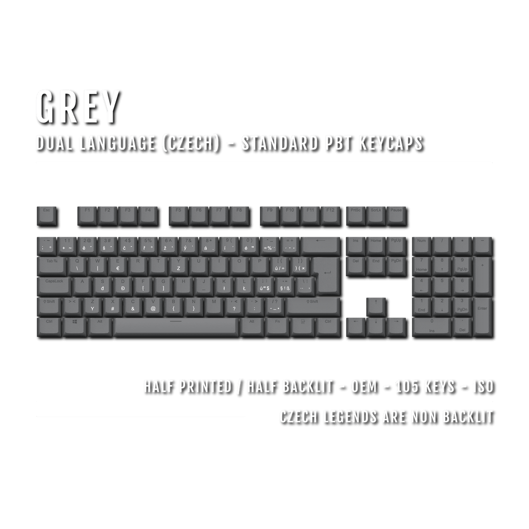 Grey PBT Czech Keycaps - ISO-CZ - 100% Size - Dual Language Keycaps - kromekeycaps