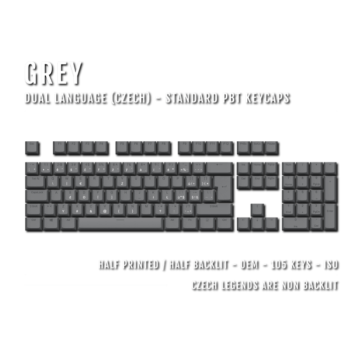 Grey Czech (ISO-CZ) Dual Language PBT Keycaps Krome Keycaps LTD czech