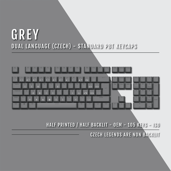 Grey PBT Czech Keycaps - ISO-CZ - 100% Size - Dual Language Keycaps - kromekeycaps