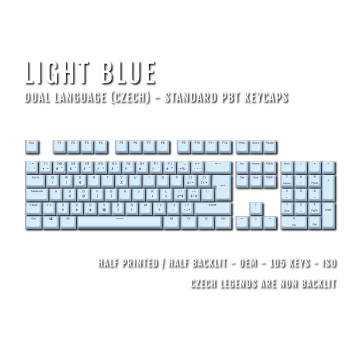 Light Blue PBT Czech Keycaps - ISO-CZ - 100% Size - Dual Language Keycaps - kromekeycaps