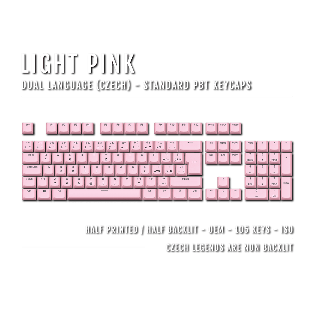 Light Pink PBT Czech Keycaps - ISO-CZ - 100% Size - Dual Language Keycaps - kromekeycaps