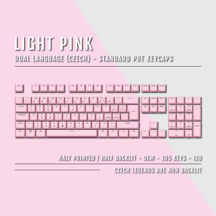 Light Pink PBT Czech Keycaps - ISO-CZ - 100% Size - Dual Language Keycaps - kromekeycaps