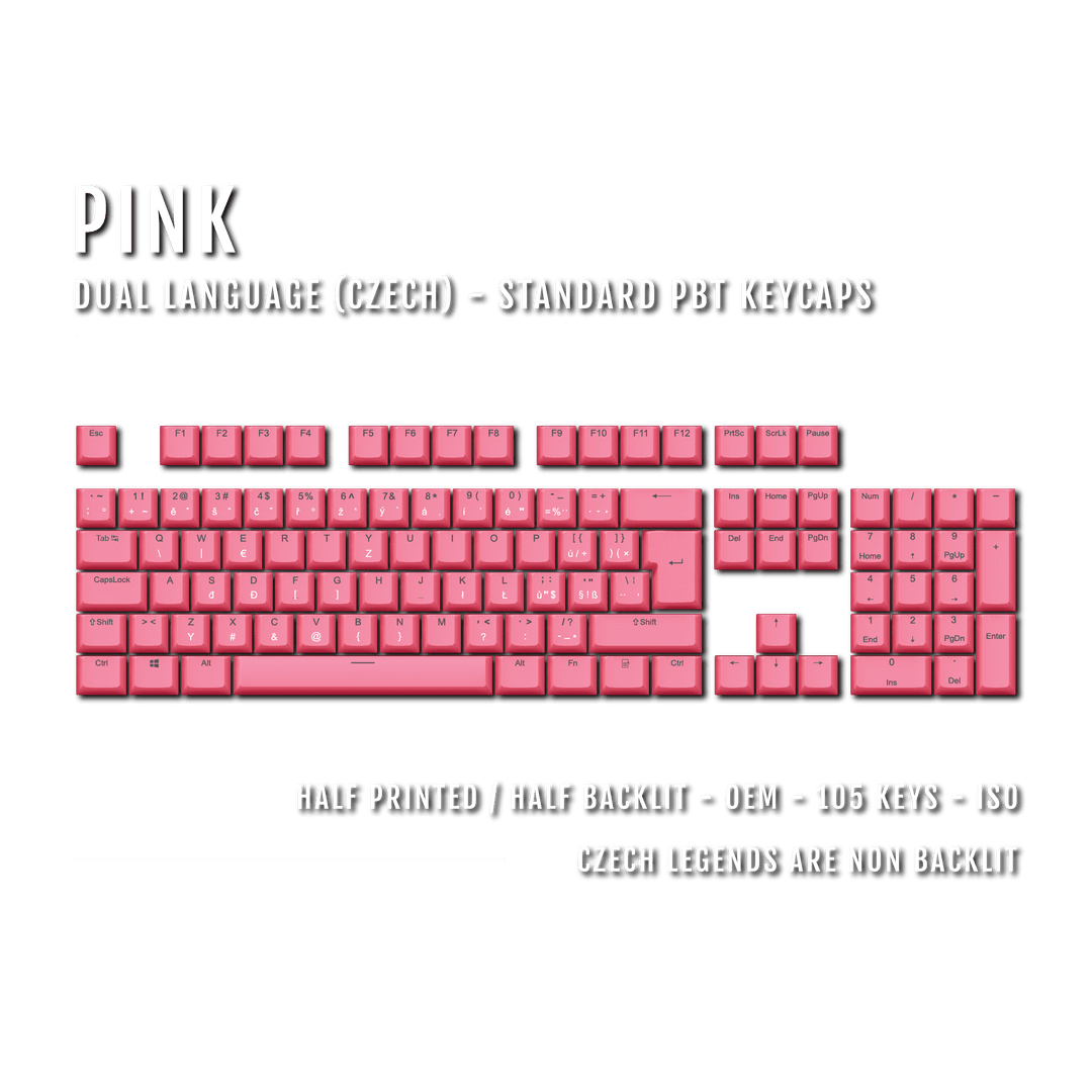 Pink PBT Czech Keycaps - ISO-CZ - 100% Size - Dual Language Keycaps - kromekeycaps