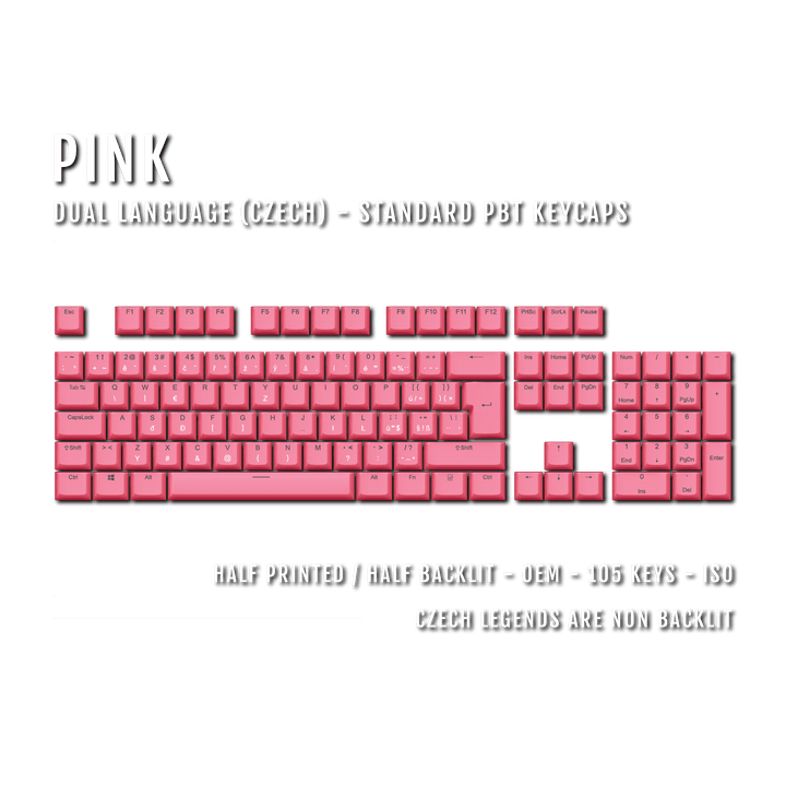 Pink PBT Czech Keycaps - ISO-CZ - 100% Size - Dual Language Keycaps - kromekeycaps