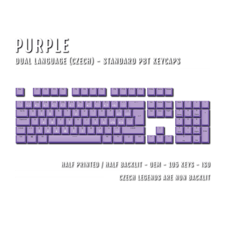 Purple PBT Czech Keycaps - ISO-CZ - 100% Size - Dual Language Keycaps - kromekeycaps