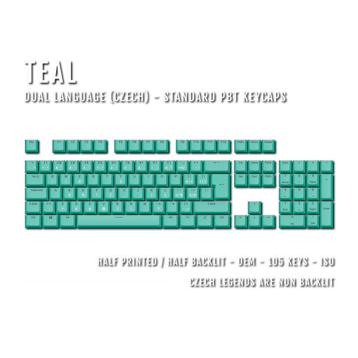 Teal PBT Czech Keycaps - ISO-CZ - 100% Size - Dual Language Keycaps - kromekeycaps