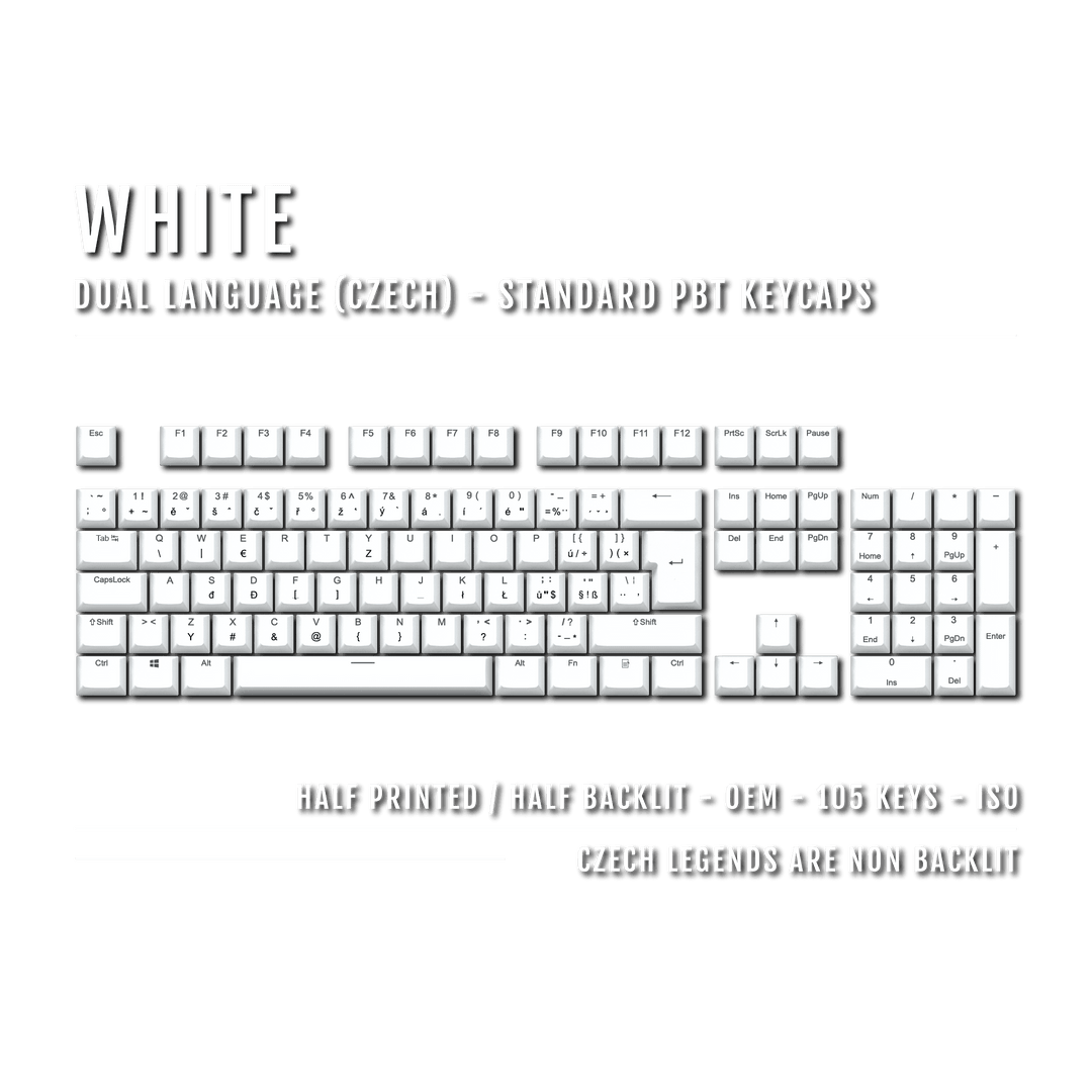 White PBT Czech Keycaps - ISO-CZ - 100% Size - Dual Language Keycaps - kromekeycaps