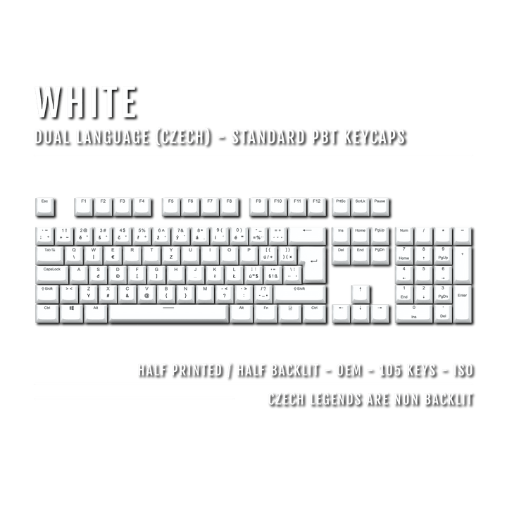 White Czech (ISO-CZ) Dual Language PBT Keycaps Krome Keycaps LTD czech