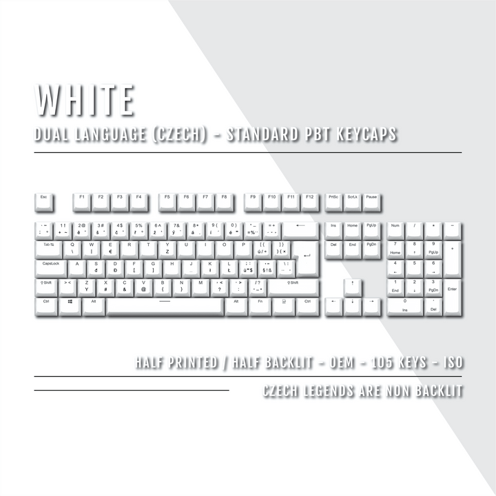 White Czech (ISO-CZ) Dual Language PBT Keycaps Krome Keycaps LTD czech
