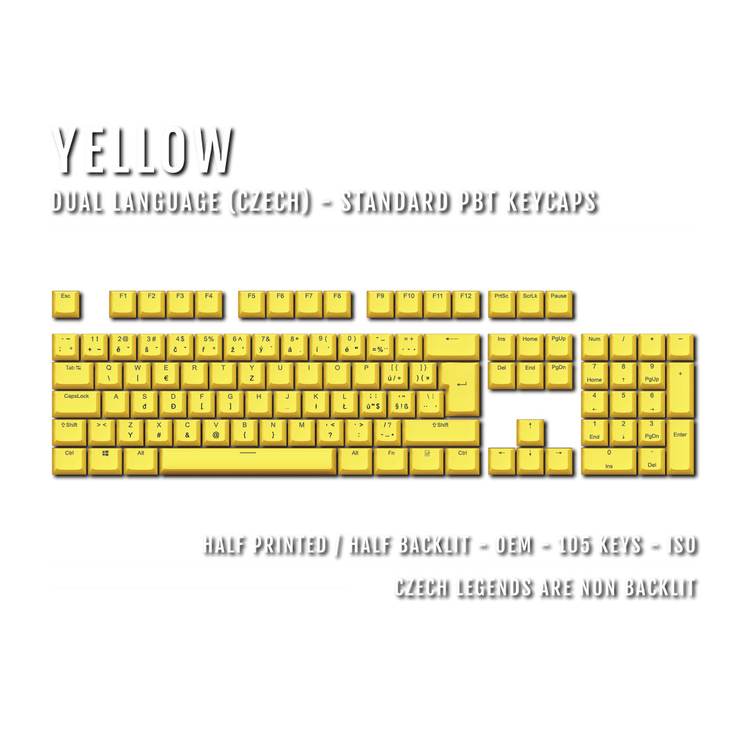 Yellow PBT Czech Keycaps - ISO-CZ - 100% Size - Dual Language Keycaps - kromekeycaps