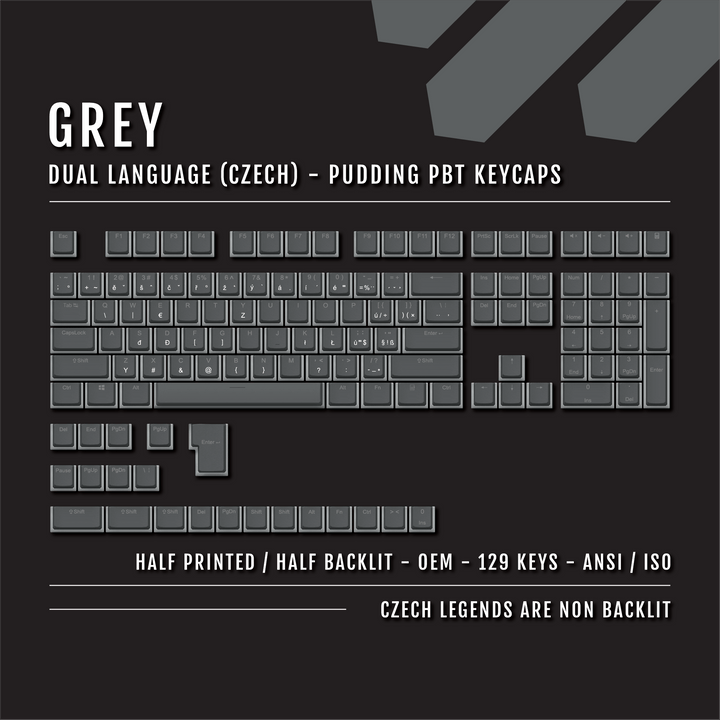 Grey Czech (ISO-CZ) Dual Language PBT Pudding Keycaps Krome Keycaps LTD czech