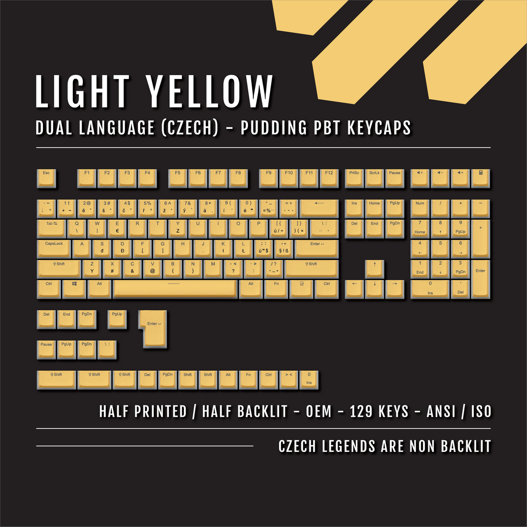 Light Yellow Czech (ISO-CZ) Dual Language PBT Pudding Keycaps Krome Keycaps LTD czech
