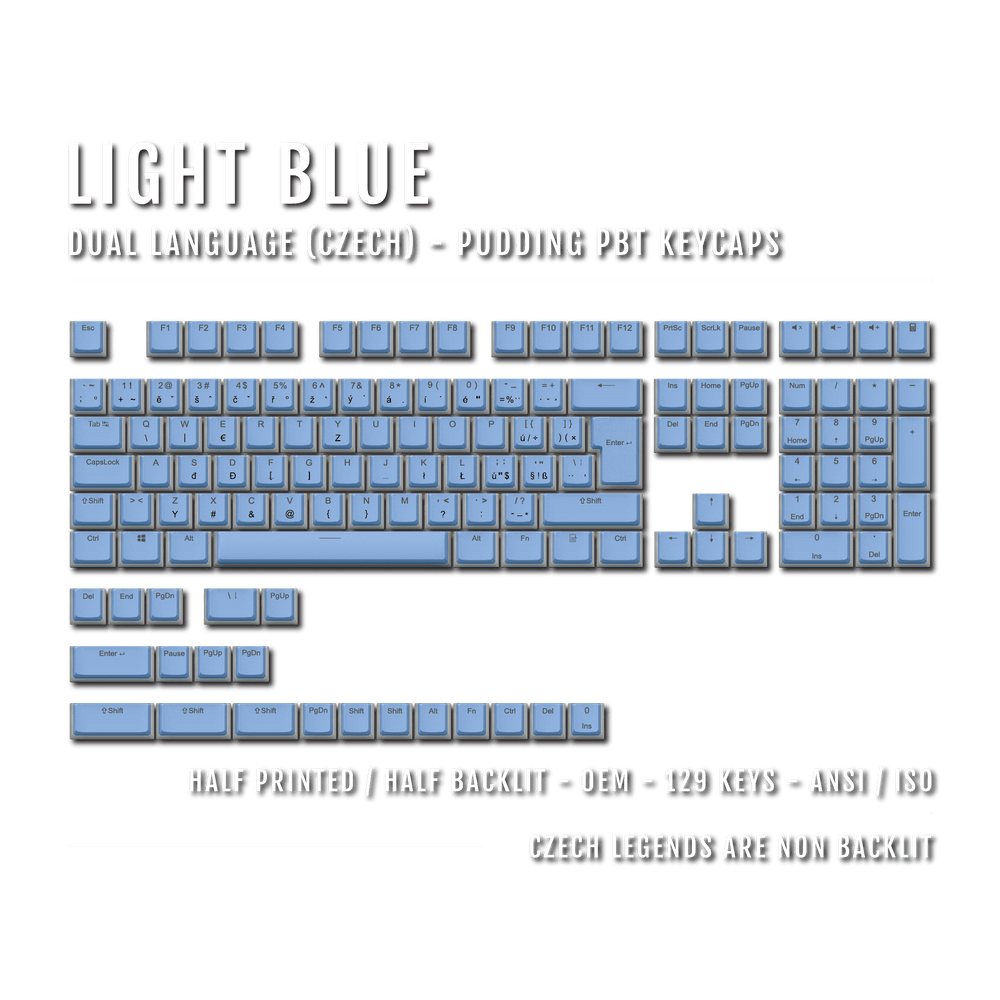 Light Blue Czech (ISO-CZ) Dual Language PBT Pudding Keycaps Krome Keycaps LTD czech